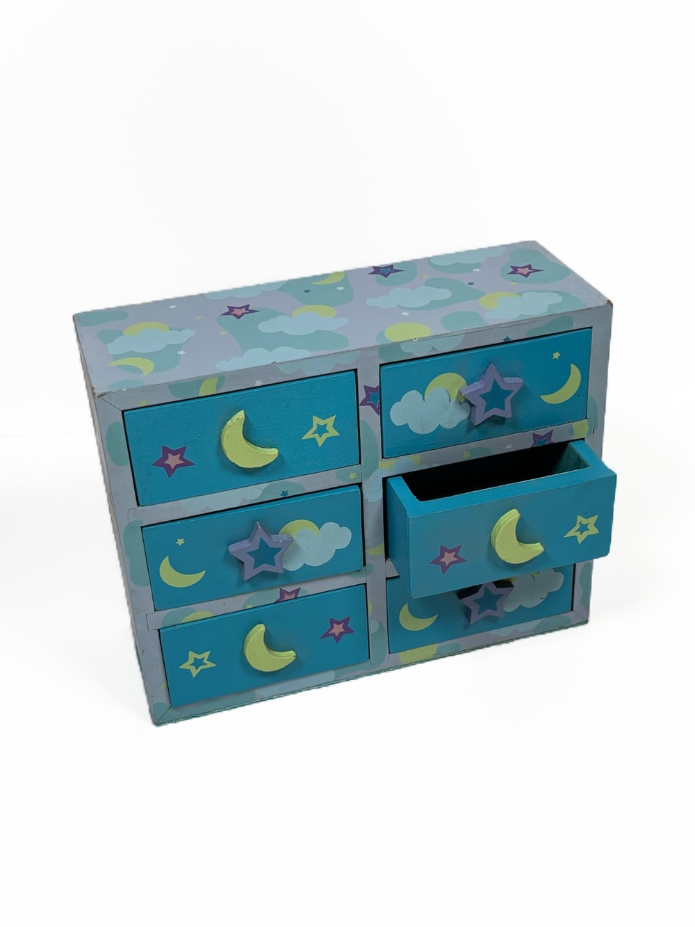 Celestial Moon Star Cloud Wooden Drawers Jewelry Box Vintage Y2K